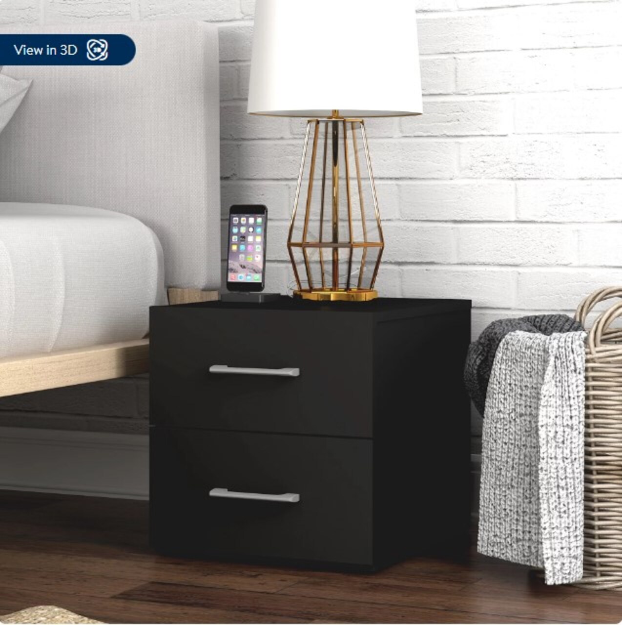 Hillsdale Living Essentials Lundy Low Profile Nightstand with USB, Black